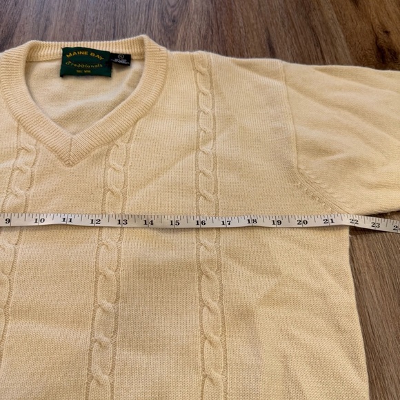 Vintage Maine Bay Cable Knit Wool Sweater Men’s XL Cream Preppy Academia FLAW - Picture 5 of 7